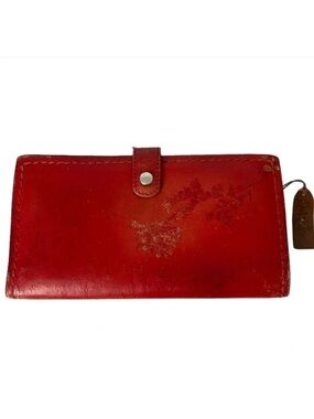 BAUXO Red Leather Foldover Snap Closure Wallet Zip Coin Pocket Card Slots